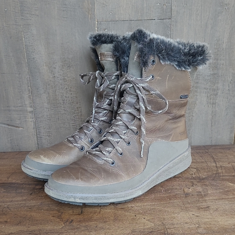 Merrell Tremblant Ezra Brown Leather Boot Women's sz 8 Lace Up Waterproof Boot